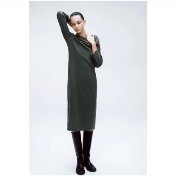 NWT Zara Limited Edition Wool Blend Midi Dress, Anthracite Grey - Picture 5 of 15